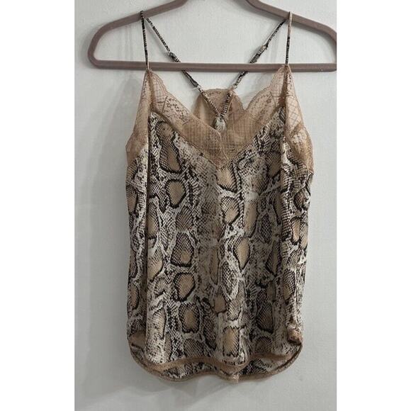 Y2K Snake print lace trim cami tank Beige Brown Size Small Adjustable Straps - Picture 1 of 9